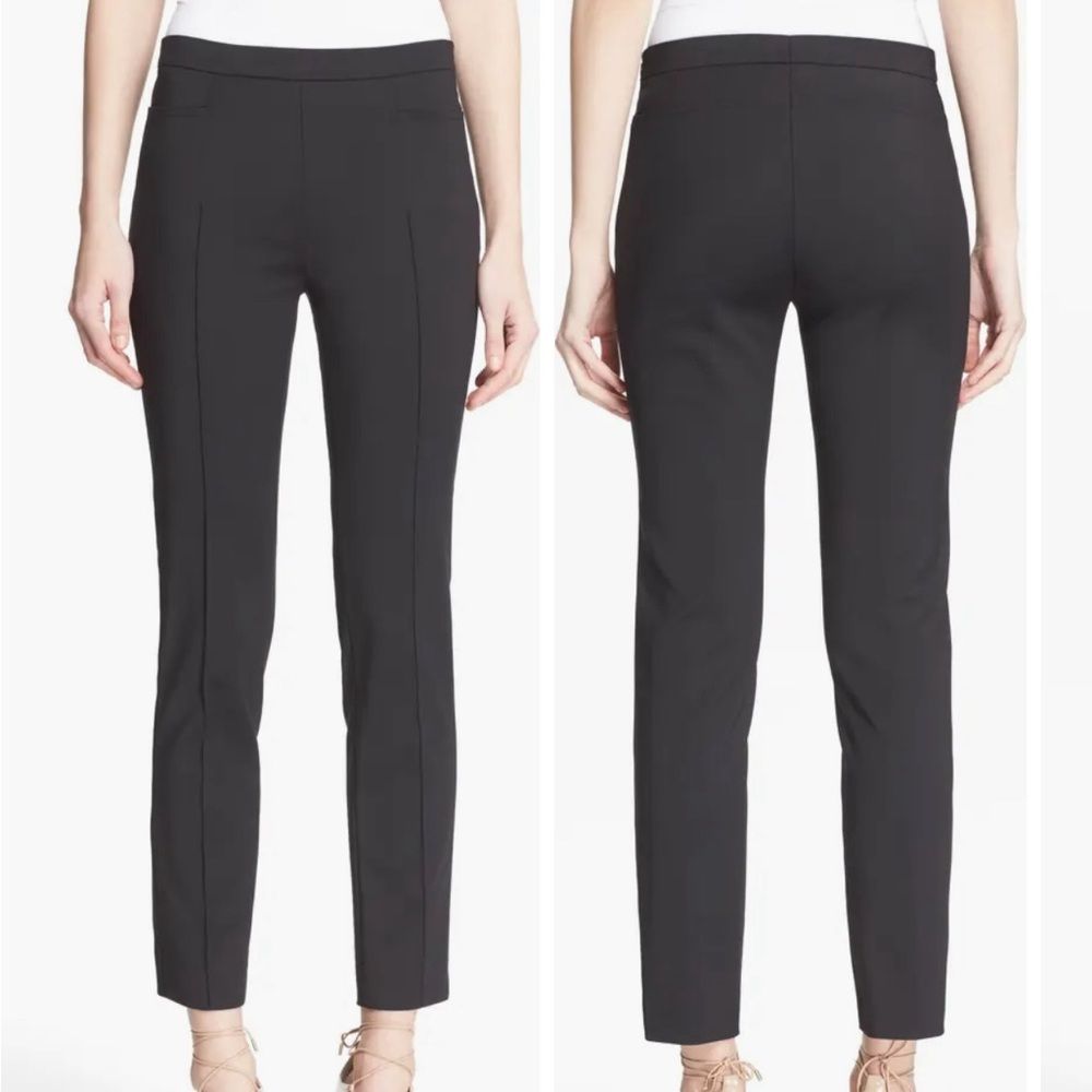 $440 Akris Franca Techno Dress Pants Cord Navy Blue Size 10